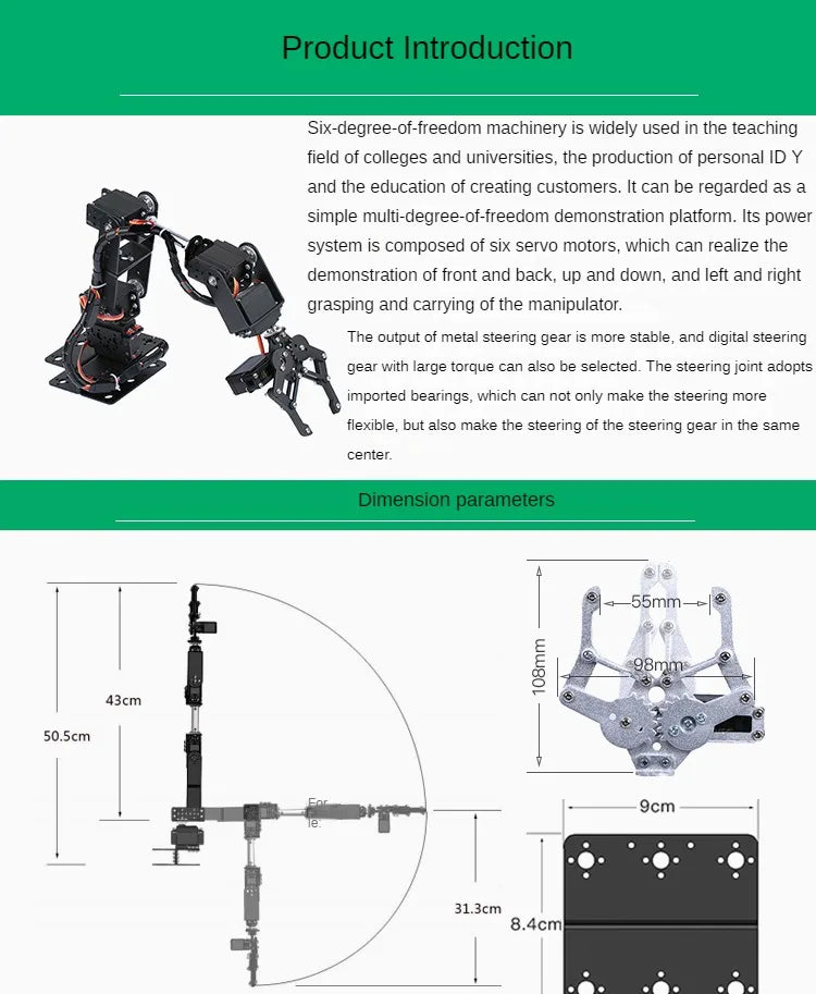 6 DOF Metal Alloy Robot Arm Kit - Assembled View