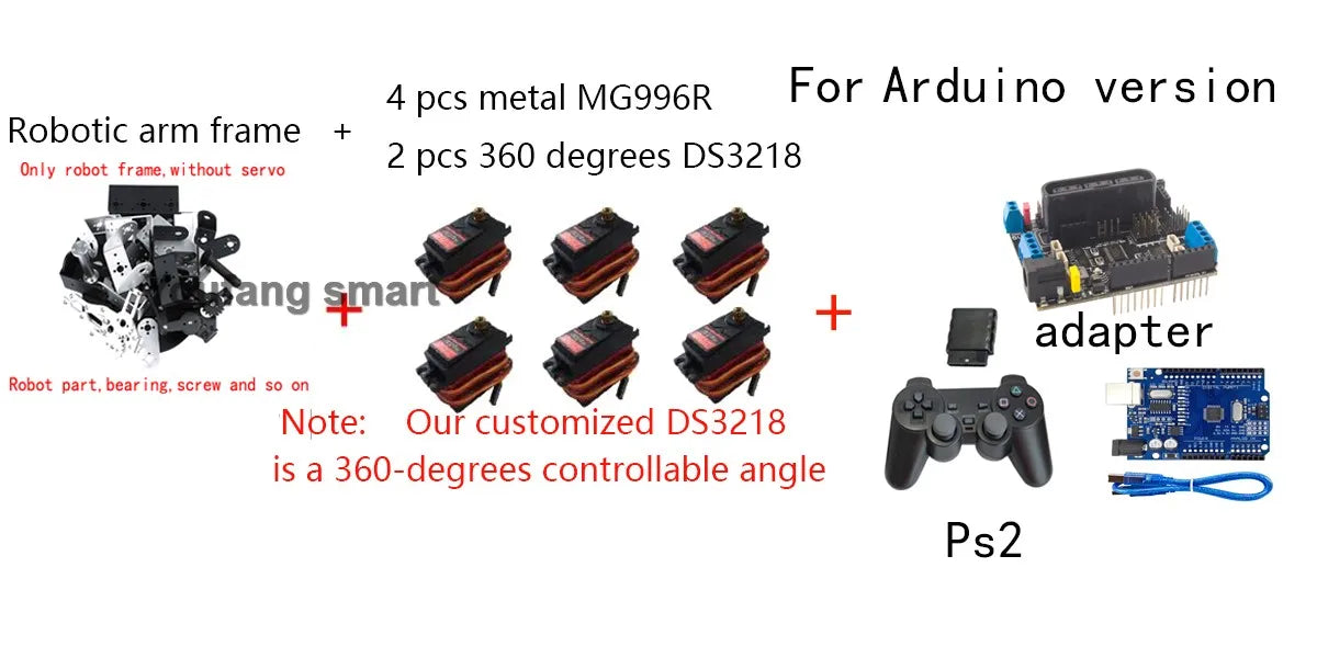 6 DOF Metal Alloy Robot Arm Kit - Side View